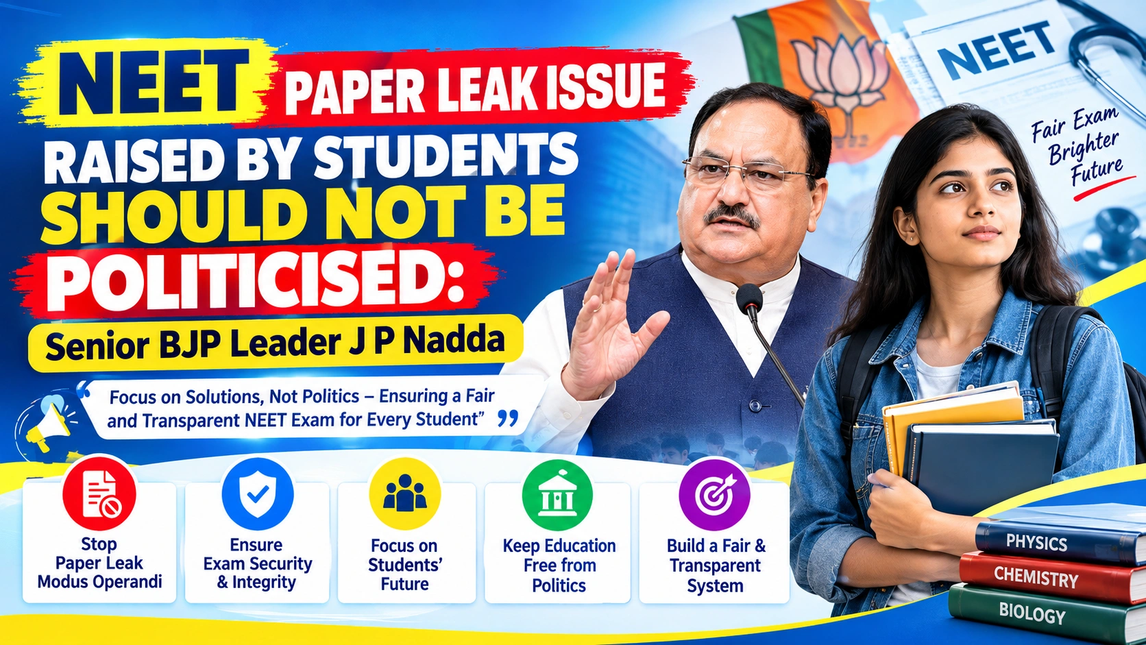NEET Paper Leak Issue Raised by Students Should Not Be Politicised: Senior BJP Leader J P Nadda